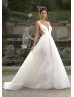 Plunging V Neck Beaded Ivory Lace Tulle Sexy Wedding Dress